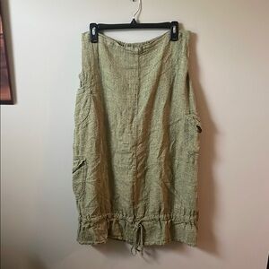 Flax Green Textured Skirt with Drawstring Hem